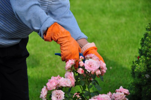 Urban patio cleaning work on stone slabs in Finsbury